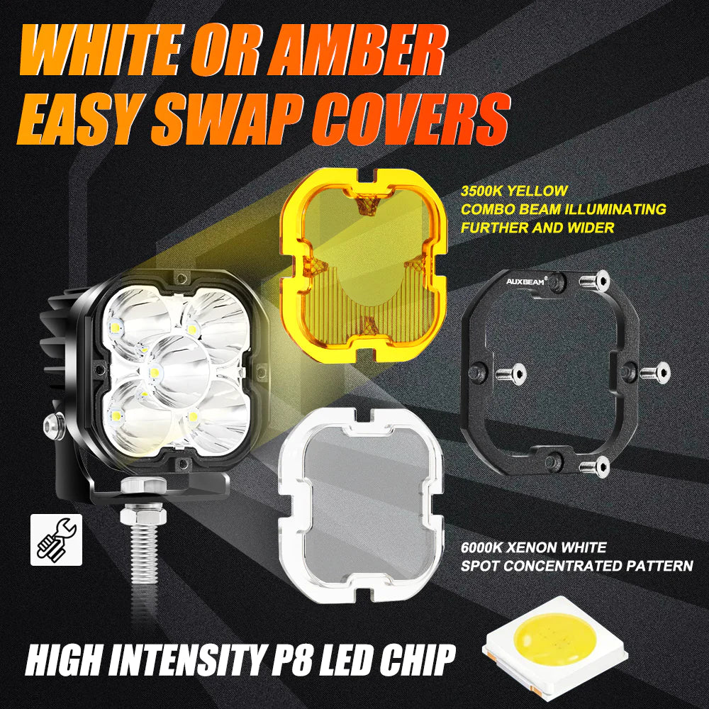 Auxbeam 3" 80W 9600LM Led Pods White & Yellow Interchangeable (Pair)